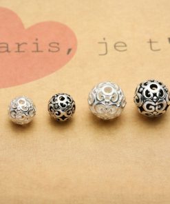 Charm bạc bi tròn khắc hoa văn - Charm Bạc 925 - Mã CB101