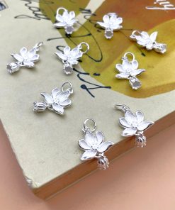 BẠC 925 - Charm treo hoa sen chuông cách điệu làm mặt dây chuyền lắc tay - Charm Bạc 925 - Mã CB1700