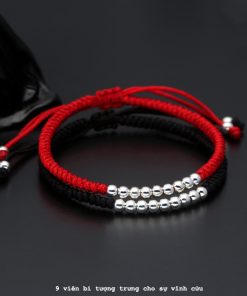 Vòng chỉ đỏ/đen đôi mix 9 viên bi bạc 925 - Vòng Đá 5A - Charm Bạc 925 - Mã TDKD00009KODA
