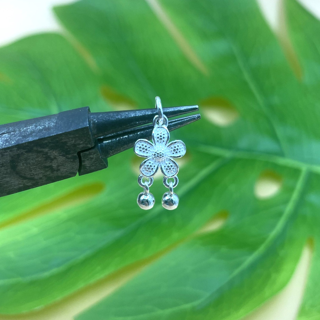 Charm hoa 5 cánh gắn 2 bi treo bạc 925 mẫu mới - Charm Bạc 925 - CB1340 CA1300 - Ảnh 6
