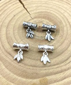 Charm nối ống tre và lá bạc 925 cực xinh lỗ 3mm - Charm Bạc 925 - Mã CB1295 CA1515