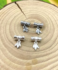 Alternative view of Charm nối ống tre và lá bạc 925 cực xinh lỗ 3mm - Charm Bạc 925 - Mã CB1295 CA1515