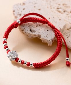 Vòng tết dây chỉ đỏ mix hoa sen bạc 999 và 8 bi bạc 925 cực xinh - Charm Bạc 925 - Vòng Đá 5A - Mã TDKD00003KODA
