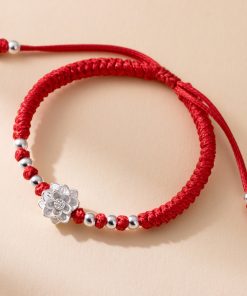 Alternative view of Vòng tết dây chỉ đỏ mix hoa sen bạc 999 và 8 bi bạc 925 cực xinh - Charm Bạc 925 - Vòng Đá 5A - Mã TDKD00003KODA