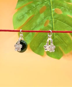 Charm móc đồng điếu có khắc 2 bông hoa mai bạc 925 cỡ bé - Charm Bạc 925 - Mã CB1180