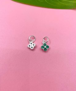 Alternative view of Charm cỏ 4 lá đính đá bạc 925 cực xinh ~6.6 mm cho nữ - Charm Bạc 925 - Mã CB1550