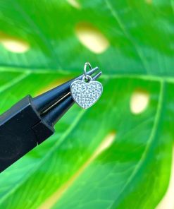Charm bạc 925 móc treo trái tim tròn đính đá cho nữ mix vòng tay mặt dây chuyền - Charm Bạc 925 - Mã CB1725