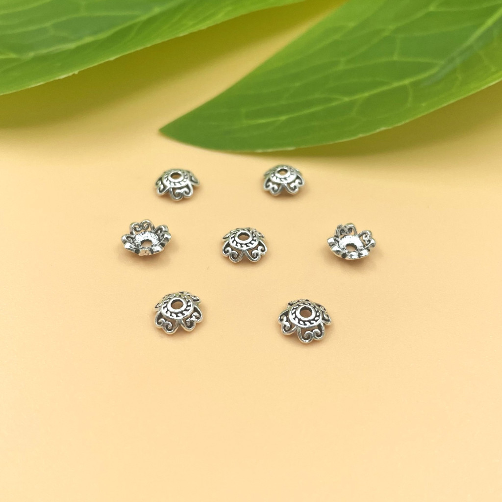 Charm ốp hạt hoa văn 4 cạnh bạc thái cho hạt 7 ly 8 ly 9 ly - Charm Bạc 925 - Mã CA1280 - Ảnh 5