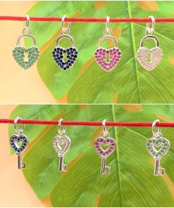 Charm móc đôi chìa khóa và ổ khóa trái tim đính đá nhiều màu bạc 925 - Charm Bạc 925 - Mã CB985