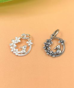 Charm bạc móc treo hình thỏ ngắm hoa - Charm Bạc 925 - Mã CB875 CA1095