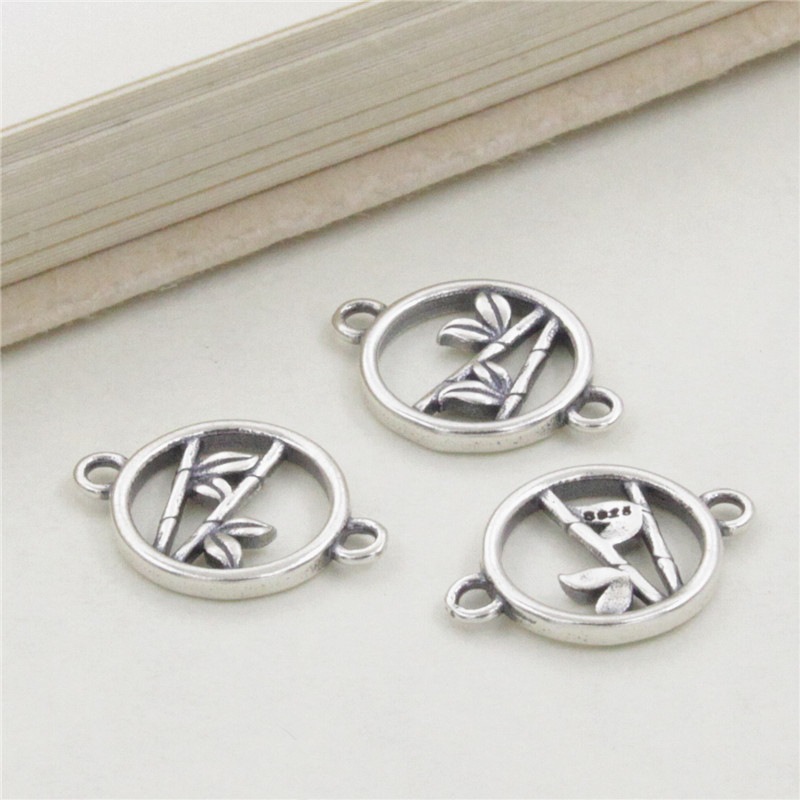 Charm nối 2 đầu hình tròn họa tiết cây tre bạc thái - Charm Bạc 925 - Mã CA1120 - Ảnh 4