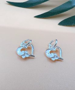 Charm móc treo hình trái tim có bông hoa  - Charm Bạc 925 - Mã CB820