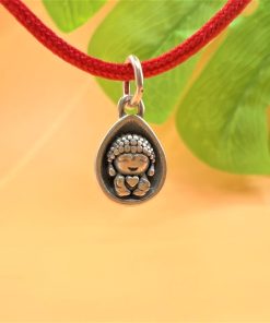 Charm móc treo chú tiểu trong giọt nước có khắc hoa sen cầu bình an may mắn bạc thái - Charm Bạc 925 - Mã CA1195