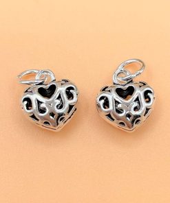 Charm móc treo hình trái tim bạc thái có hoa văn - Charm Bạc 925 - Mã CA925