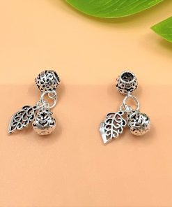 Charm móc treo lỗ lớn hình lá và hồ lô bạc thái - Charm Bạc 925 - Mã CA850
