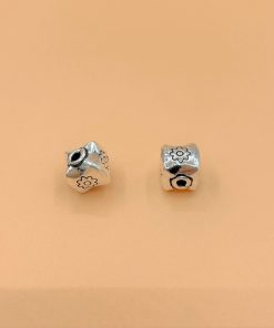 Charm nối hình lập phương có hoa văn bánh xe - Charm Bạc 925 - Mã CA820