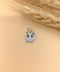Charm treo hình cú đêm đính đá - Charm Bạc 925 - Mã CA625