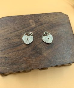 Charm móc treo ổ khóa trái tim đính đá - Charm Bạc 925 - Mã CA635