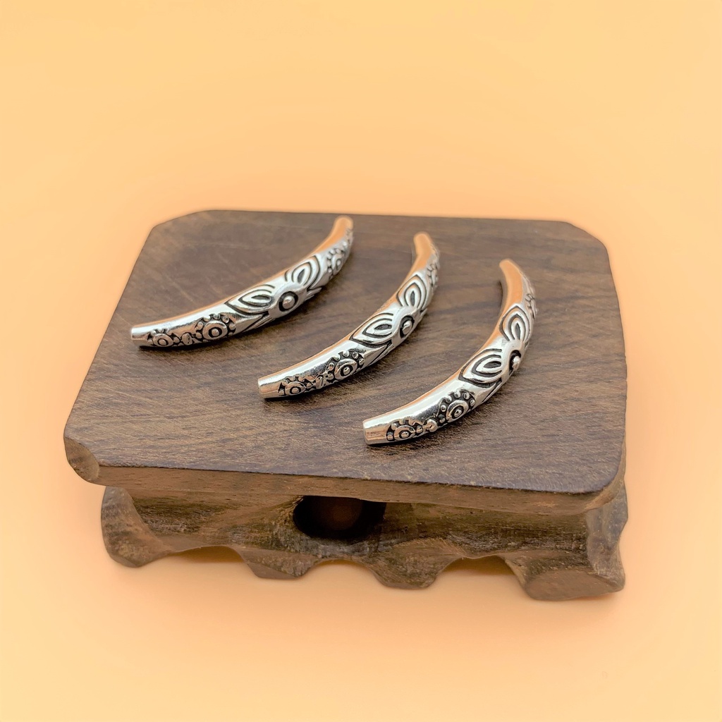 Charm nối ống dài lớn khắc hoa văn - Charm Bạc 925 - Mã CA032
