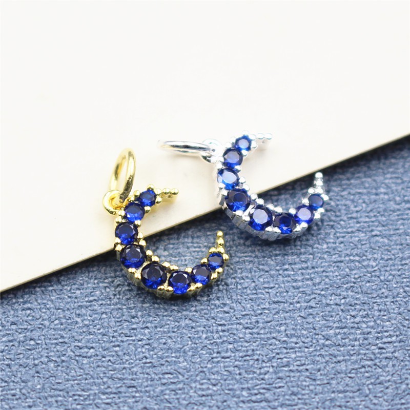 Charm bạc móc treo hình mặt trăng lưỡi liềm đính đá xanh - Charm Bạc 925 - Mã CB535 - Ảnh 3