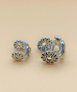 Charm bạc thái bọc đá hình lá (bọc hai bên) - Charm bạc 925 - Mã CA055