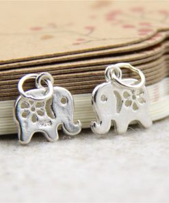 Charm bạc treo hình chú voi có bông hoa - Charm bạc 925 - Mã CB565