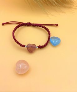 Vòng tay chỉ đỏ tết dây đá dâu tây đỏ hình trái tim - Charm bạc 925 - Mã TDTT00034TADT