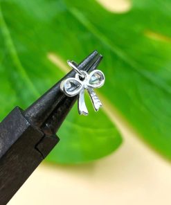 Charm nơ bạc 925 đính 2 đá cỡ nhỏ cho nữ - Charm Bạc 925 - Mã CB1585