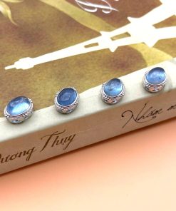 Charm Nối Oval Bạc 925 Mặt Aqua Xanh Biển - Charm Bạc 925 - Mã CD050