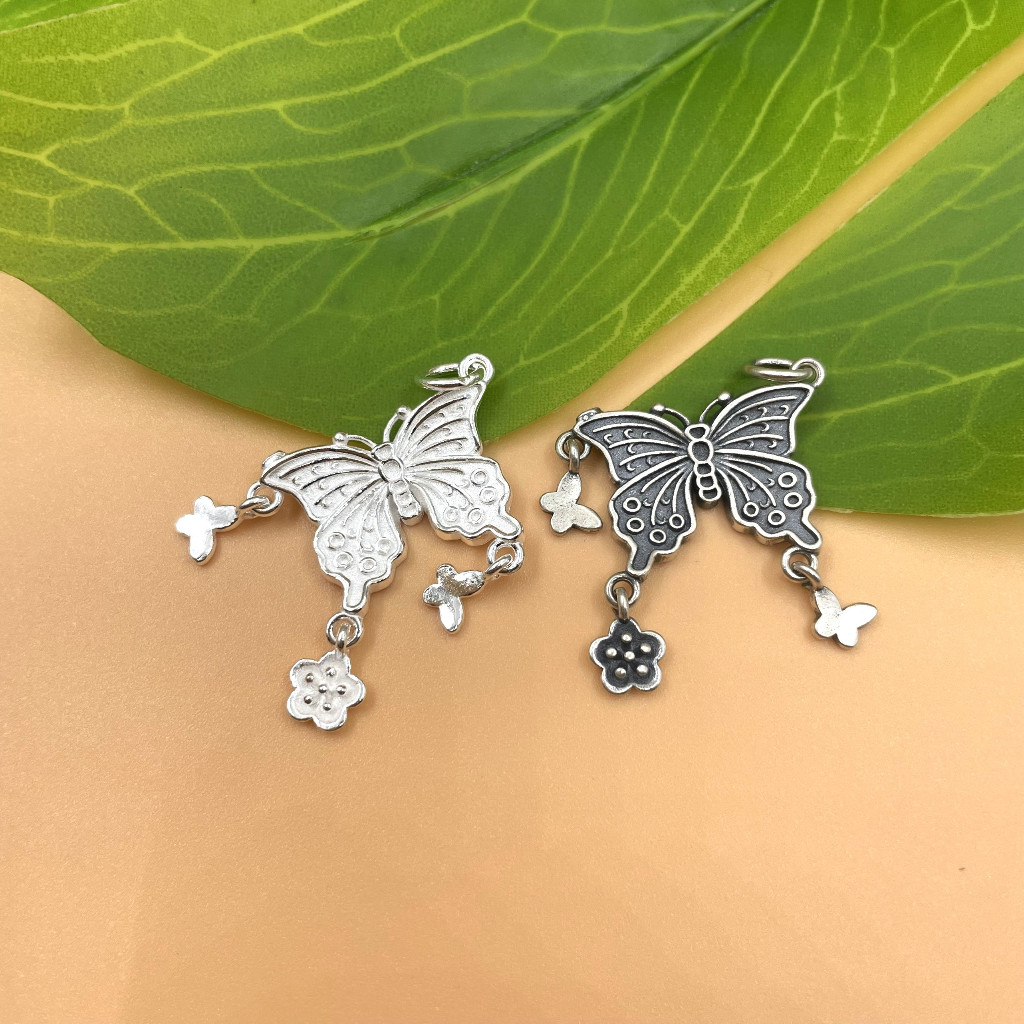 Charm móc treo bướm cỡ lớn móc theo 2 bướm nhỏ và hoa mai - Charm Bạc 925 - Mã CA1355 CB1390