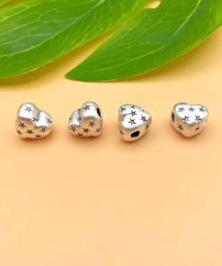 Bạc 999 - Nối trái tim khắc ngôi sao cỡ lớn mix vòng tay DIY - Charm Bạc 999 - Mã CA1545