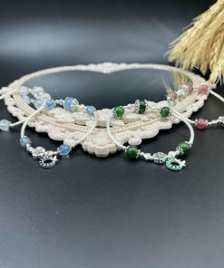 Vòng đá tự nhiên mix charm bướm đính đá bạc 925 - VT2400059