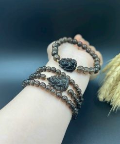 Vòng thạch anh khói mix hồ ly chúa và bi vàng 10k - VT2400015