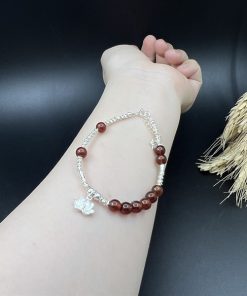 Lắc bạc 925 chặn tam giác mix hoa sen và đá tự nhiên - VT2400095