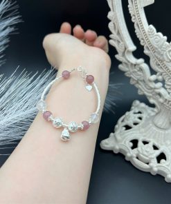 Lắc tay mix mèo thần tài (Thạch Anh Hồng, mặt trăng)