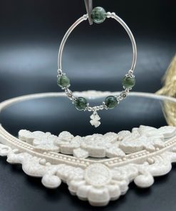 Alternative view of Vòng thạch anh tóc xanh mix cỏ 4 lá bạc 925 - VT2400046TADX