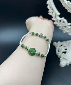 Vòng mix hồ ly đá tự nhiên mix charm bạc lu phước lành - VT2400118
