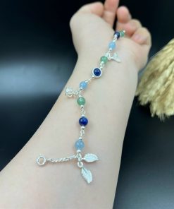 Lắc bạc mix đá thạch anh dâu xanh, kyanite và aquamarine mix đuôi cá - VT2400045VMIX