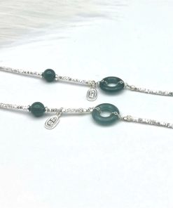 [Bạc 925] Lắc tay bạc 925 đồng điếu Nephrite mix charm Phúc Lộc cho nữ - Vòng Đá 5A - VT2500182NGLA