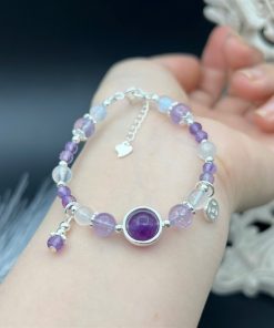Lắc tay bạc 925 thạch anh tím phối cá tính, bền chắc cho nữ tặng hộp đựng sang trọng - VT2500168TATI