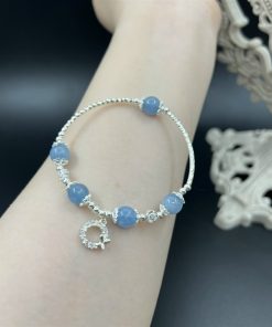 Vòng đá Aquamarine mix tròn bướm đính đá bạc 925 - VT2400115AQUA