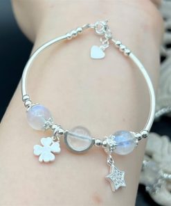 Lắc tay bạc 925 charm cỏ 4 lá và mặt trăng cho nữ - VT2400151MOON