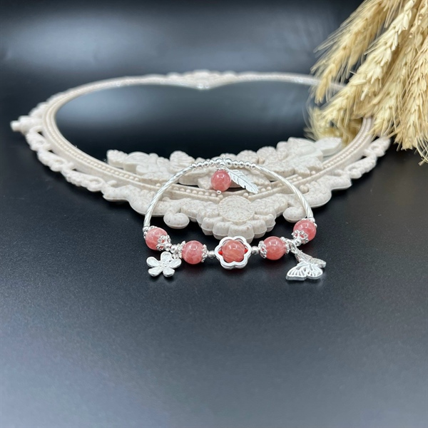 Vòng phong thủy mix charm bướm, lông vũ và hoa 5 cánh bạc 925 - VT2400022 - Ảnh 3