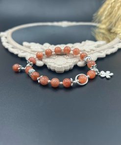 Vòng đá mặt trời mix charm hoa 5 cánh bạc 925 - VT2400074DMTR