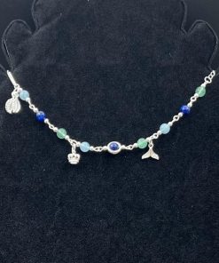Alternative view of Lắc bạc mix đá thạch anh dâu xanh, kyanite và aquamarine mix đuôi cá - VT2400045VMIX