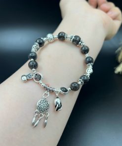 Vòng thạch anh tóc đen mix thỏ, dream và hoa hồng bạc 925 - VT2400028TATE