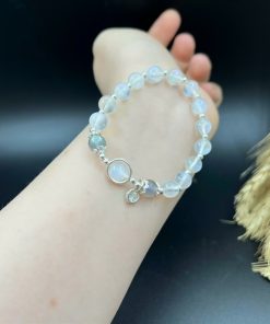 Vòng đá mặt trăng đá xà cừ móc trái tim bạc 925 - VT2400011VMIX