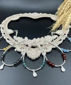 Lắc bạc từ chặn vuông đính đá tự nhiên và charm hoa hồng - VT2400048