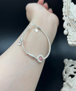 Alternative view of Lắc bạc nối hình cá đính hạt đá tự nhiên - VT2400120