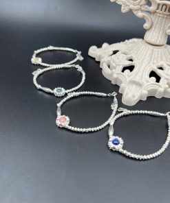 Lắc bạc nối hình cá đính hạt đá tự nhiên - VT2400120